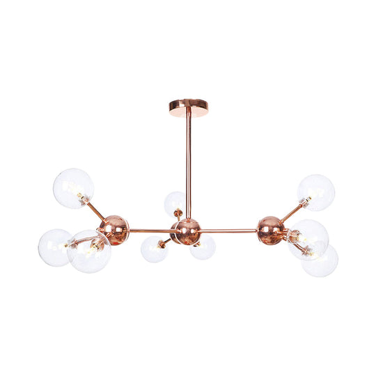 Vintage Copper Chandelier With Clear/Amber Glass Orb Shades - 3/9/12 Lights Branch Design