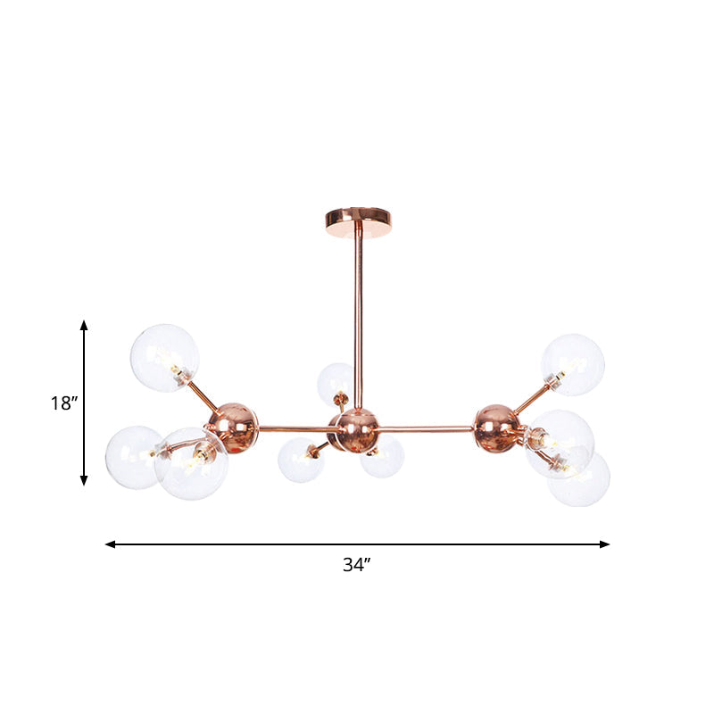 Vintage Copper Chandelier With Clear/Amber Glass Orb Shades - 3/9/12 Lights Branch Design