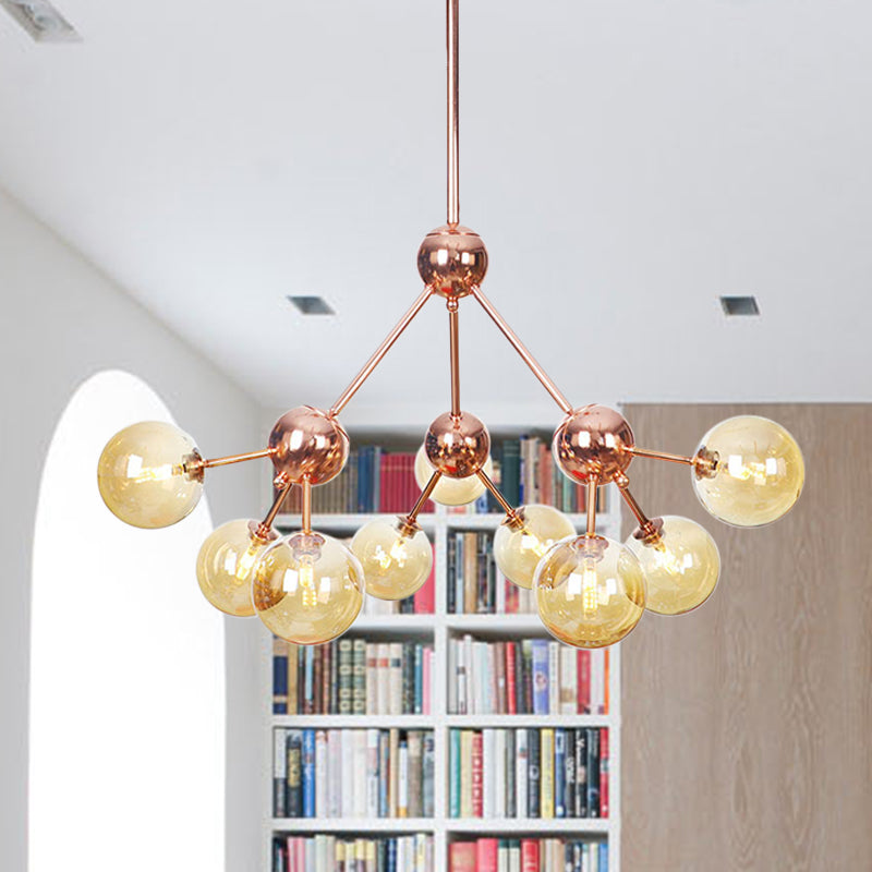 Vintage Copper Ceiling Chandelier With Glass Orb Shades - 3/9/12 Lights Branch Design Sizes