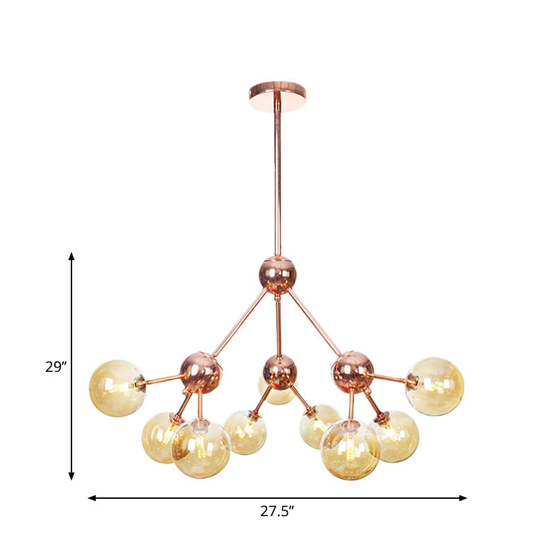Vintage Copper Ceiling Chandelier With Glass Orb Shades - 3/9/12 Lights Branch Design Sizes