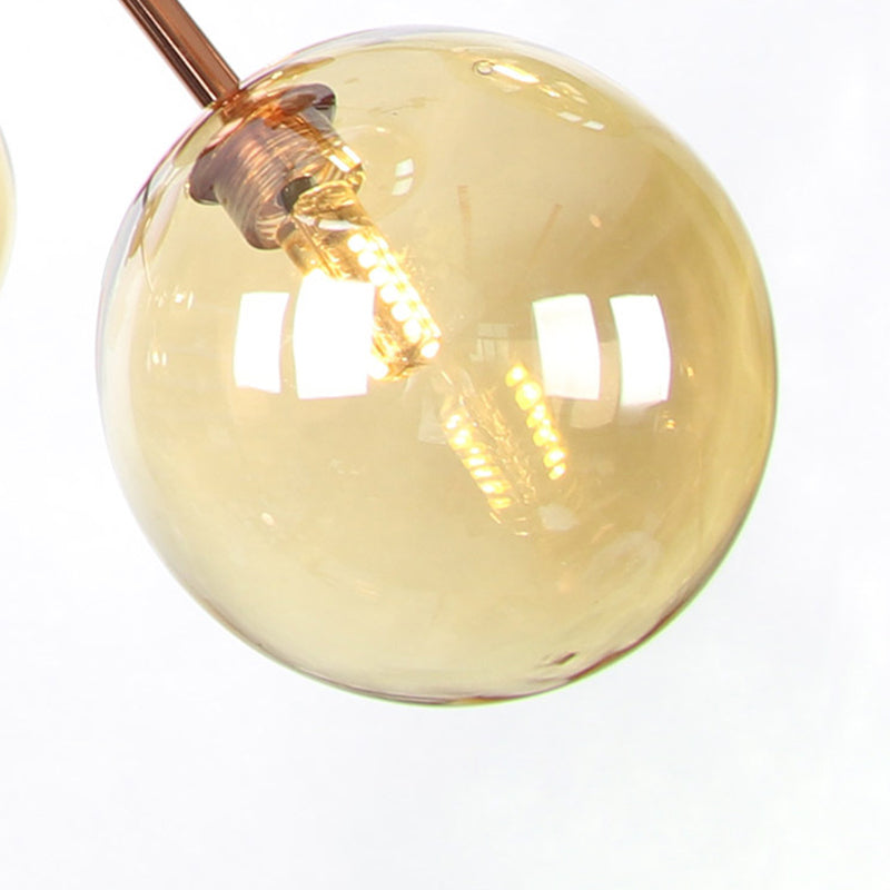 Vintage Copper Chandelier With Clear/Amber Glass Orb Shades - 3/9/12 Lights Branch Design