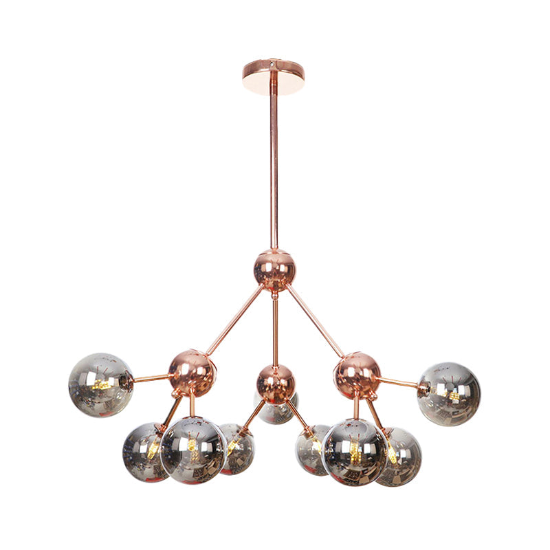 Vintage Copper Ceiling Chandelier With Glass Orb Shades - 3/9/12 Lights Branch Design Sizes