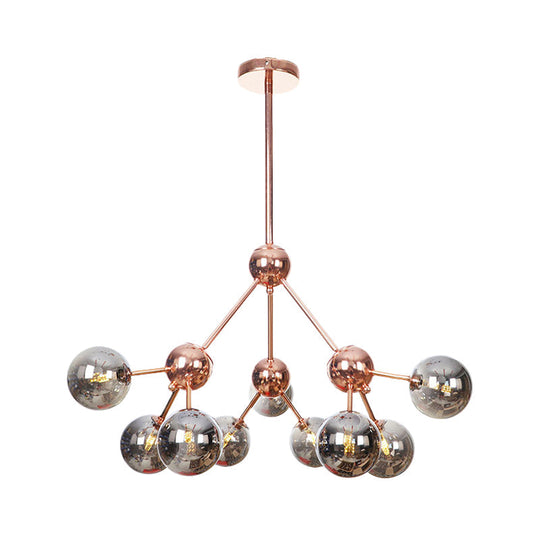 Vintage Copper Ceiling Chandelier With Glass Orb Shades - 3/9/12 Lights Branch Design Sizes