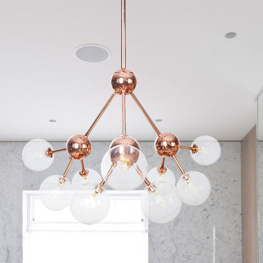 Vintage Copper Ceiling Chandelier With Glass Orb Shades - 3/9/12 Lights Branch Design Sizes