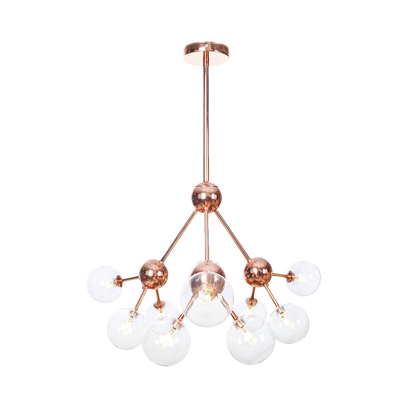 Vintage Copper Ceiling Chandelier With Glass Orb Shades - 3/9/12 Lights Branch Design Sizes