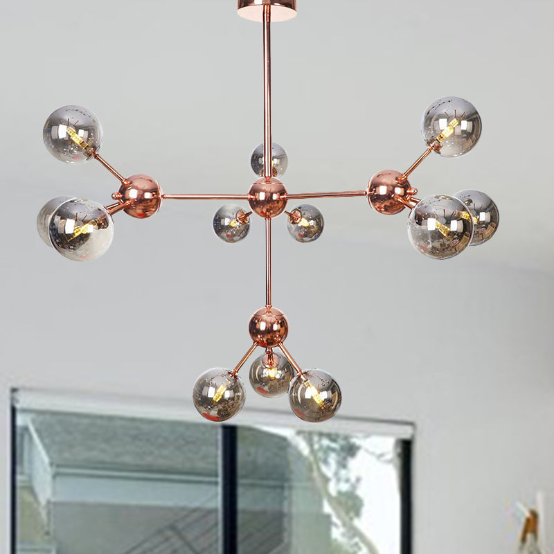 Vintage Copper Ceiling Chandelier With Glass Orb Shades - 3/9/12 Lights Branch Design Sizes