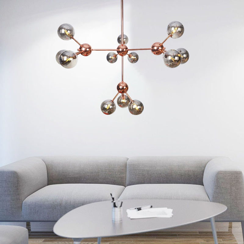 Vintage Copper Ceiling Chandelier With Glass Orb Shades - 3/9/12 Lights Branch Design Sizes