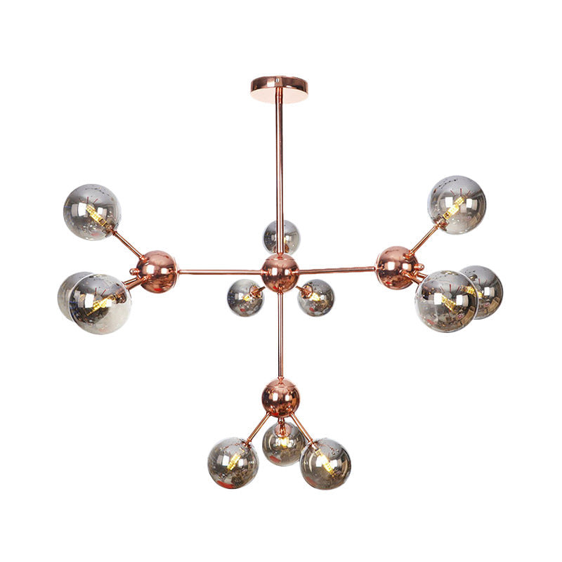 Vintage Copper Ceiling Chandelier With Glass Orb Shades - 3/9/12 Lights Branch Design Sizes