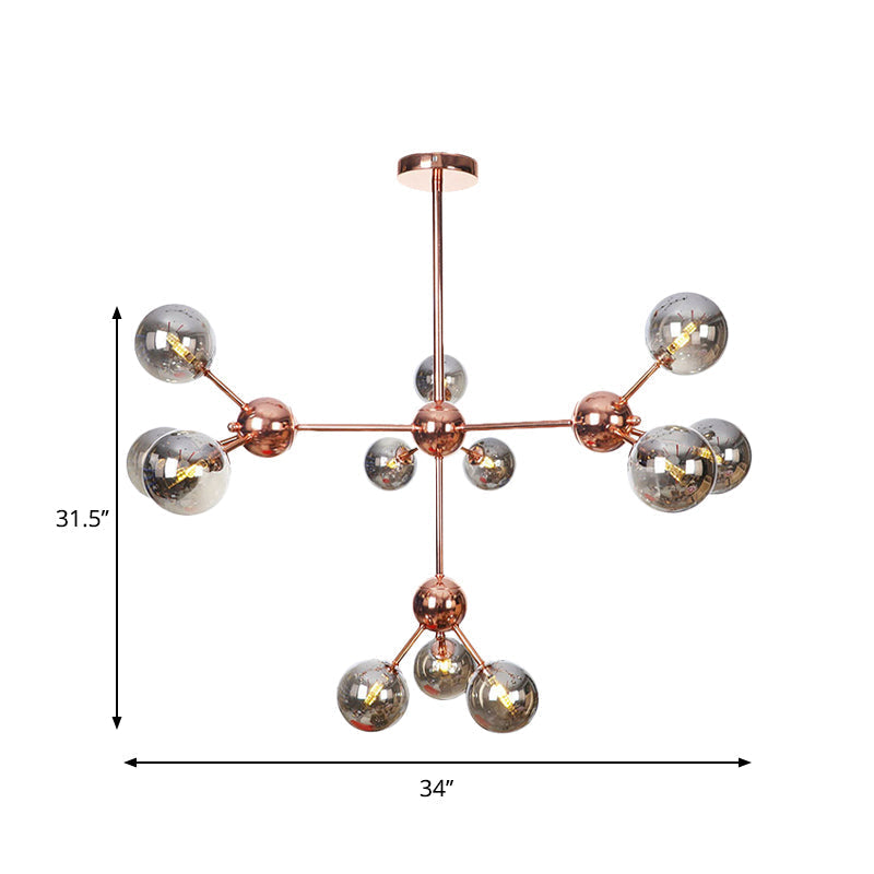 Vintage Copper Ceiling Chandelier With Glass Orb Shades - 3/9/12 Lights Branch Design Sizes