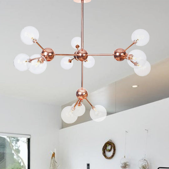 Vintage Copper Ceiling Chandelier With Glass Orb Shades - 3/9/12 Lights Branch Design Sizes