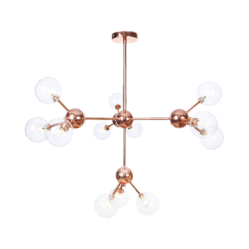 Vintage Copper Chandelier With Clear/Amber Glass Orb Shades - 3/9/12 Lights Branch Design