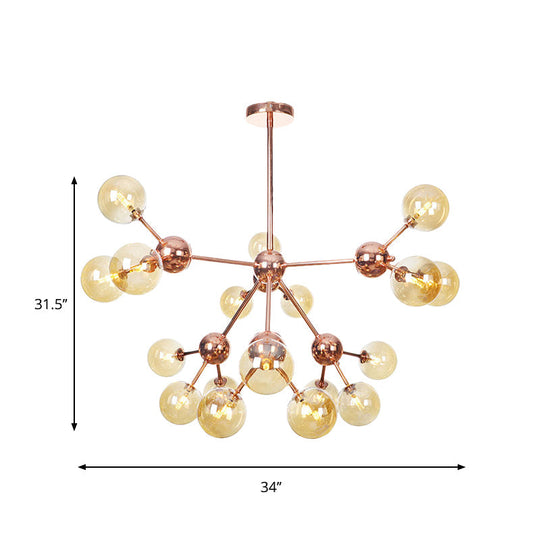 Vintage Copper Ceiling Chandelier With Glass Orb Shades - 3/9/12 Lights Branch Design Sizes