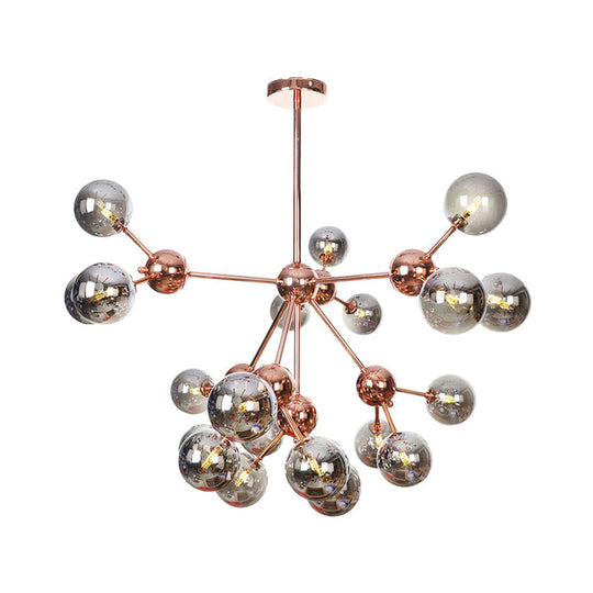 Vintage Copper Chandelier With Clear/Amber Glass Orb Shades - 3/9/12 Lights Branch Design