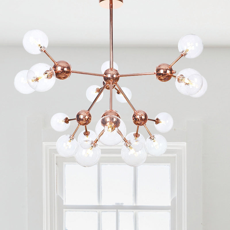 Vintage Copper Ceiling Chandelier With Glass Orb Shades - 3/9/12 Lights Branch Design Sizes