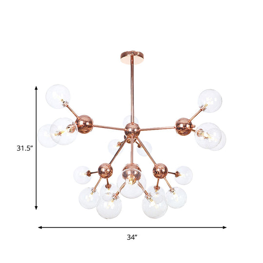 Vintage Copper Ceiling Chandelier With Glass Orb Shades - 3/9/12 Lights Branch Design Sizes