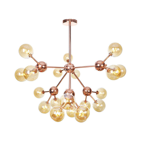 Vintage Copper Chandelier With Clear/Amber Glass Orb Shades - 3/9/12 Lights Branch Design