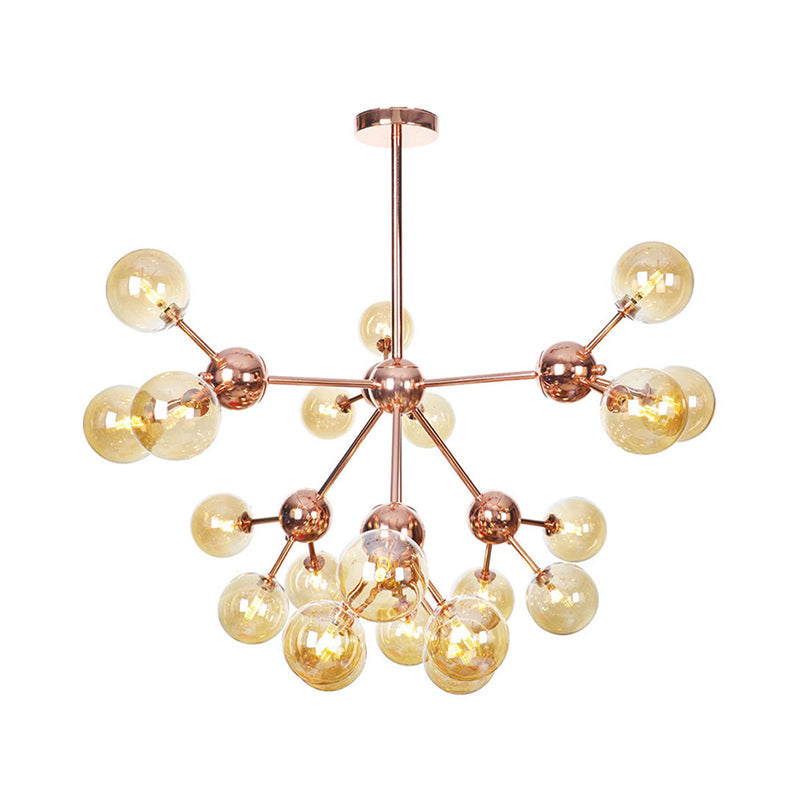 Vintage Copper Ceiling Chandelier With Glass Orb Shades - 3/9/12 Lights Branch Design Sizes
