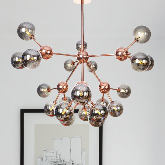 Vintage Copper Ceiling Chandelier With Glass Orb Shades - 3/9/12 Lights Branch Design Sizes