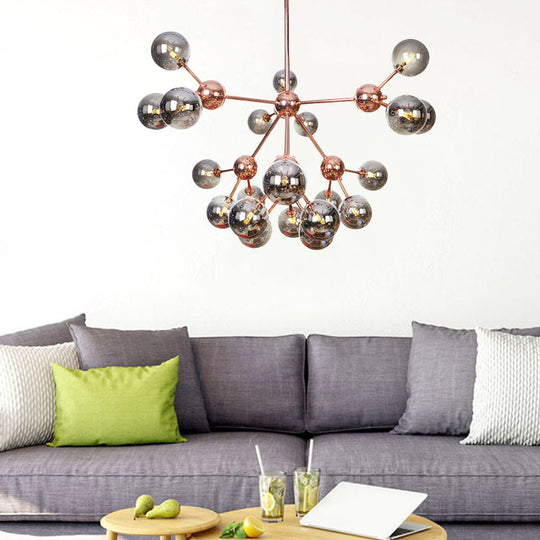 Vintage Copper Ceiling Chandelier With Glass Orb Shades - 3/9/12 Lights Branch Design Sizes