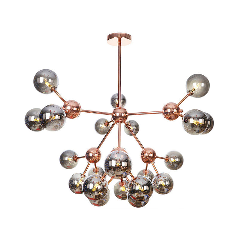 Vintage Copper Chandelier With Clear/Amber Glass Orb Shades - 3/9/12 Lights Branch Design