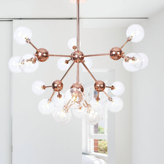 Vintage Copper Chandelier With Clear/Amber Glass Orb Shades - 3/9/12 Lights Branch Design