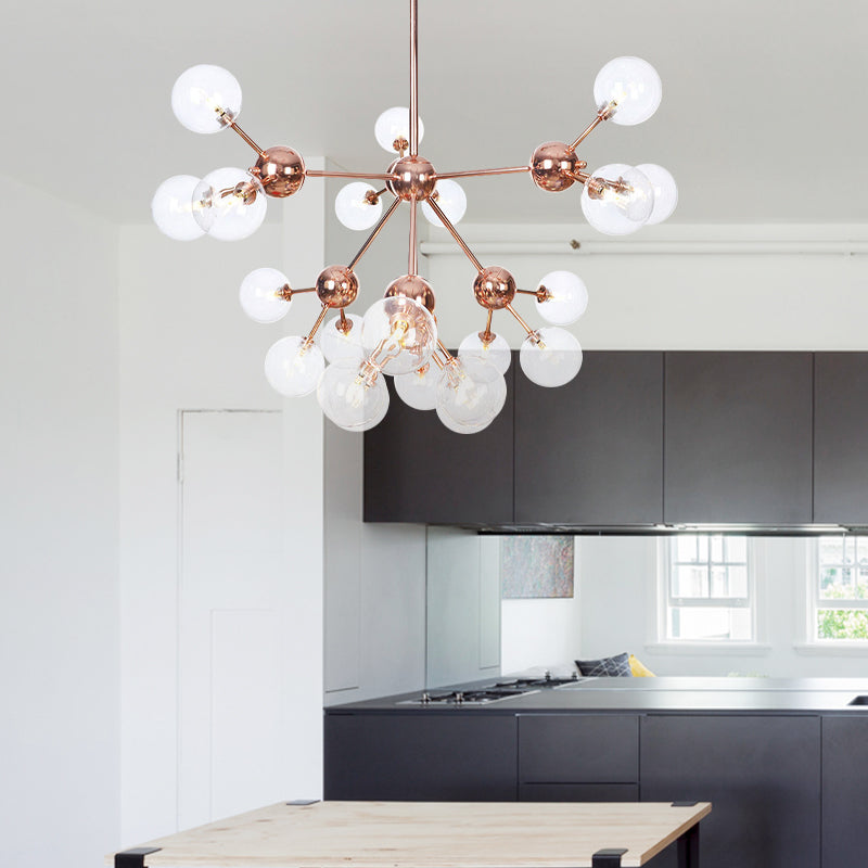 Vintage Copper Chandelier With Clear/Amber Glass Orb Shades - 3/9/12 Lights Branch Design