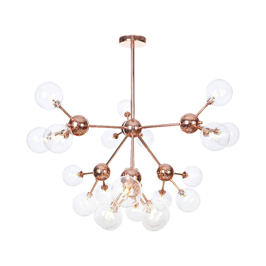 Vintage Copper Chandelier With Clear/Amber Glass Orb Shades - 3/9/12 Lights Branch Design