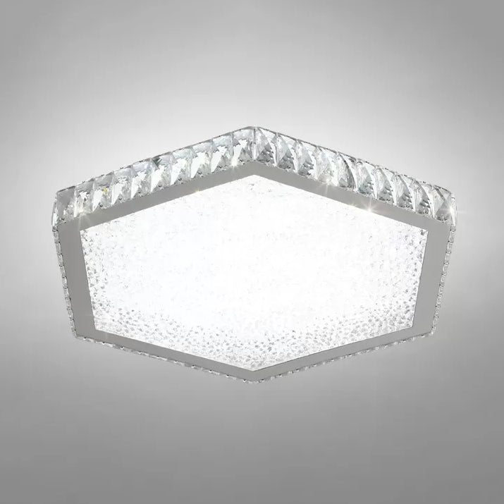 Stylish Hexagon Ceiling Mount Light With Clear Crystals - Perfect For Foyers White /