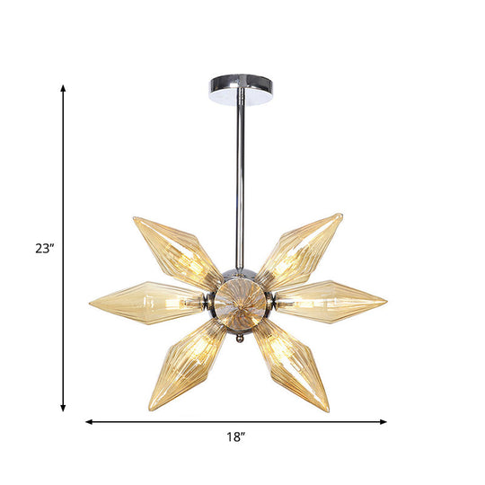 Diamant-Kronleuchter aus klarem/bernsteinfarbenem Glas – Industrielle Küchen-Pendelleuchte (9/12/15 Köpfe) in Chrom/Gold