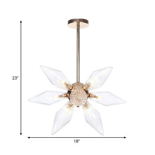 Diamant-Kronleuchter aus klarem/bernsteinfarbenem Glas – Industrielle Küchen-Pendelleuchte (9/12/15 Köpfe) in Chrom/Gold