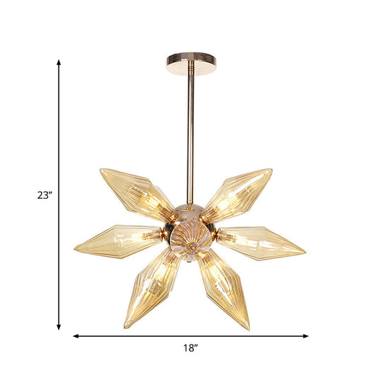 Diamant-Kronleuchter aus klarem/bernsteinfarbenem Glas – Industrielle Küchen-Pendelleuchte (9/12/15 Köpfe) in Chrom/Gold