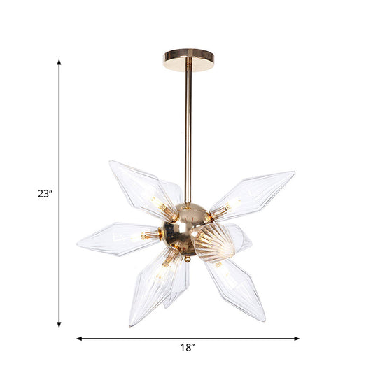 Diamant-Kronleuchter aus klarem/bernsteinfarbenem Glas – Industrielle Küchen-Pendelleuchte (9/12/15 Köpfe) in Chrom/Gold