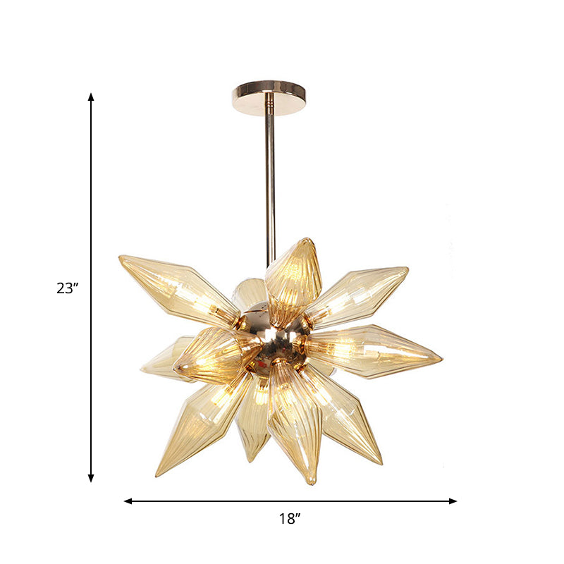 Diamant-Kronleuchter aus klarem/bernsteinfarbenem Glas – Industrielle Küchen-Pendelleuchte (9/12/15 Köpfe) in Chrom/Gold