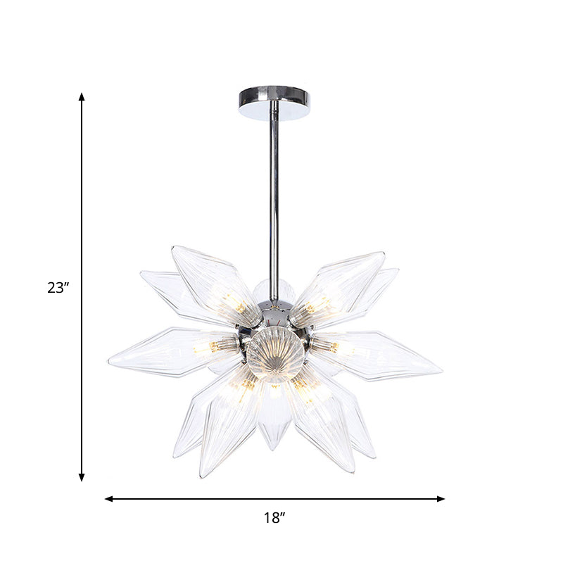 Diamant-Kronleuchter aus klarem/bernsteinfarbenem Glas – Industrielle Küchen-Pendelleuchte (9/12/15 Köpfe) in Chrom/Gold