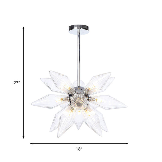 Diamant-Kronleuchter aus klarem/bernsteinfarbenem Glas – Industrielle Küchen-Pendelleuchte (9/12/15 Köpfe) in Chrom/Gold