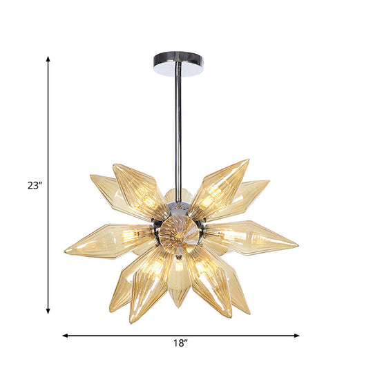 Diamant-Kronleuchter aus klarem/bernsteinfarbenem Glas – Industrielle Küchen-Pendelleuchte (9/12/15 Köpfe) in Chrom/Gold