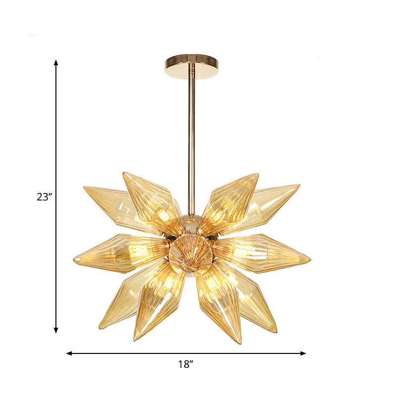 Diamant-Kronleuchter aus klarem/bernsteinfarbenem Glas – Industrielle Küchen-Pendelleuchte (9/12/15 Köpfe) in Chrom/Gold