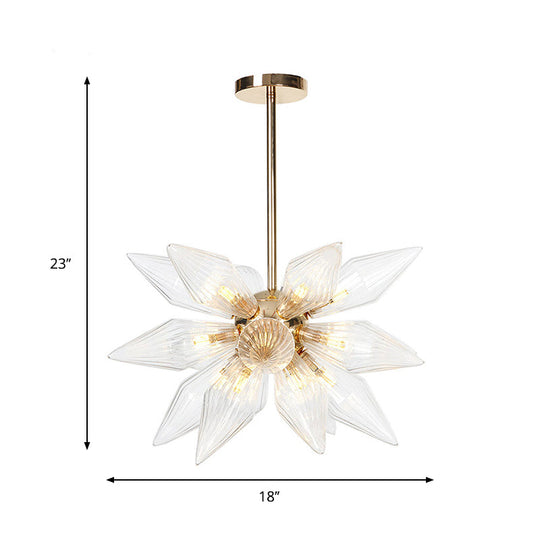 Diamant-Kronleuchter aus klarem/bernsteinfarbenem Glas – Industrielle Küchen-Pendelleuchte (9/12/15 Köpfe) in Chrom/Gold