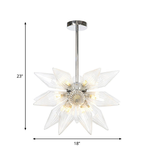Diamant-Kronleuchter aus klarem/bernsteinfarbenem Glas – Industrielle Küchen-Pendelleuchte (9/12/15 Köpfe) in Chrom/Gold