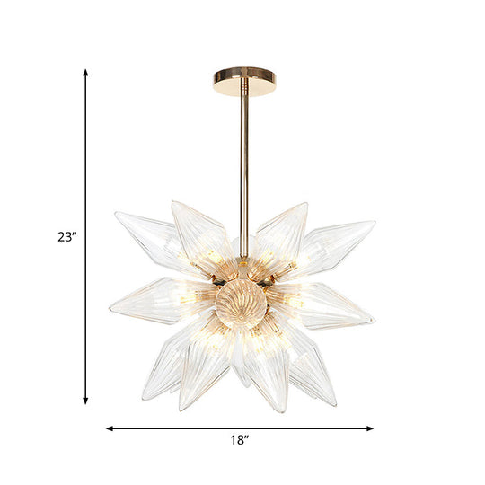 Diamant-Kronleuchter aus klarem/bernsteinfarbenem Glas – Industrielle Küchen-Pendelleuchte (9/12/15 Köpfe) in Chrom/Gold