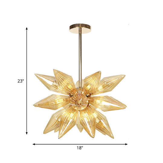Diamant-Kronleuchter aus klarem/bernsteinfarbenem Glas – Industrielle Küchen-Pendelleuchte (9/12/15 Köpfe) in Chrom/Gold