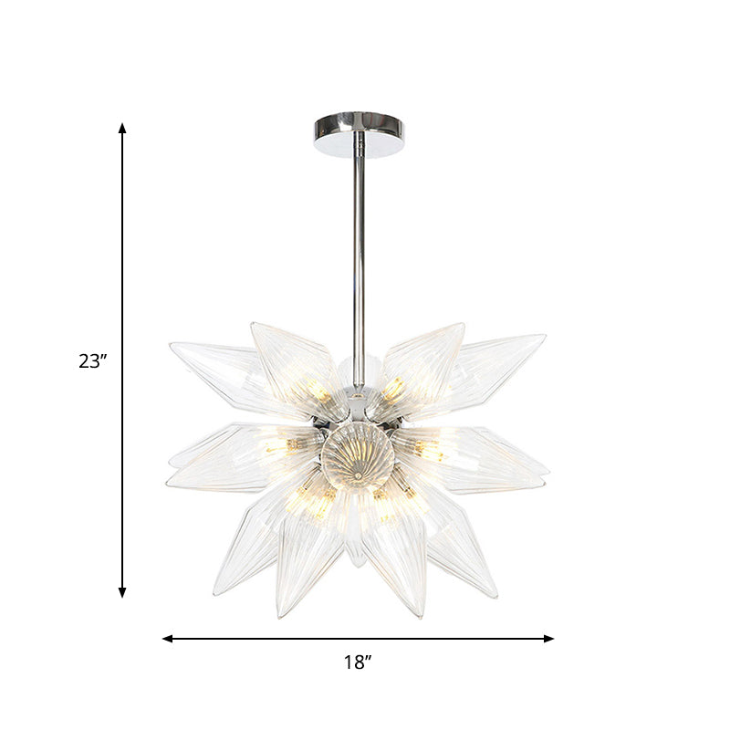 Diamant-Kronleuchter aus klarem/bernsteinfarbenem Glas – Industrielle Küchen-Pendelleuchte (9/12/15 Köpfe) in Chrom/Gold