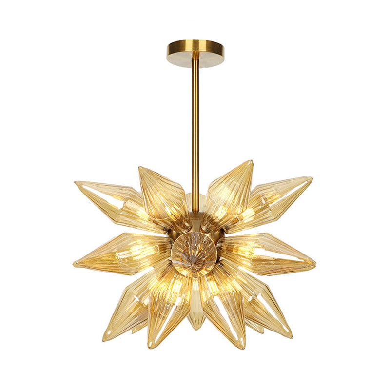 Sputnik Clear/Amber Glass Chandelier - 9/12/15 Bulbs Brass/Copper Finish Living Room Lighting