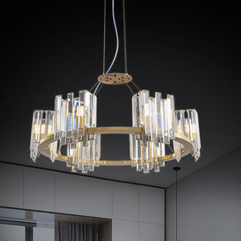 Gold Modern Crystal Cubic Ceiling Lamp With Annular Chandelier Design