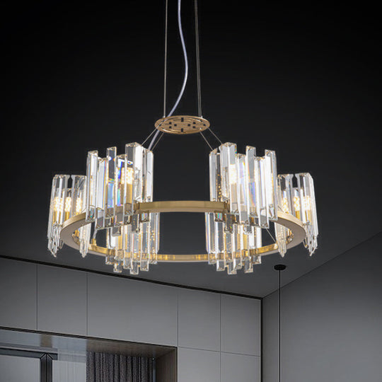 Gold Modern Crystal Cubic Ceiling Lamp With Annular Chandelier Design