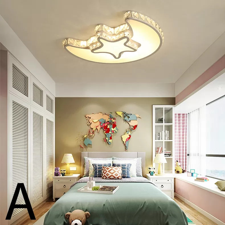 Children’s White Sky View Acrylic Flush Ceiling Light With Crystal Accent For Foyer