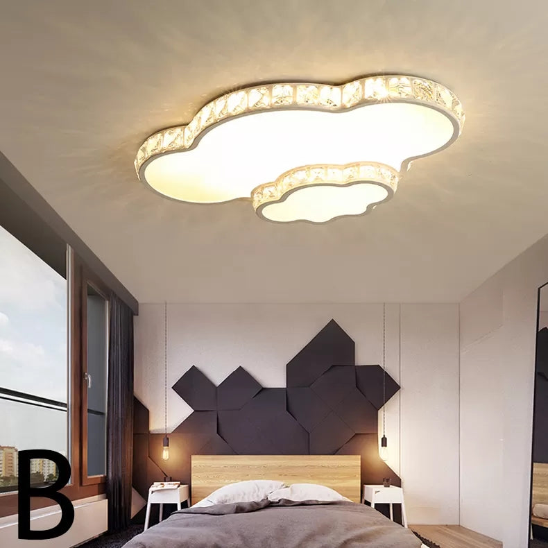 Children’s White Sky View Acrylic Flush Ceiling Light With Crystal Accent For Foyer