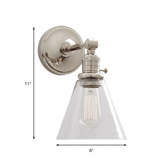 Industrial Wall Sconce With Clear Glass And Cone Shade