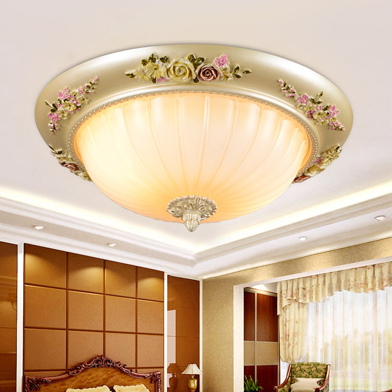 Beige Fluted Glass Flush Light Farmhouse Ceiling Lighting 2/3 - Head 12.5’/14.5’/19’ Width / 12.5’