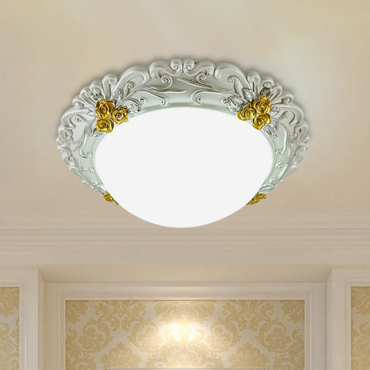 Milky Glass Led Ceiling Fixture - Traditional Semi - Orb Flush Mount Light With White And